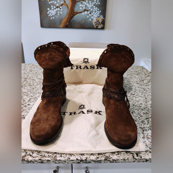 Trask Naomi Brown Suede Boots New With individual Bag - Picture 8 of 13